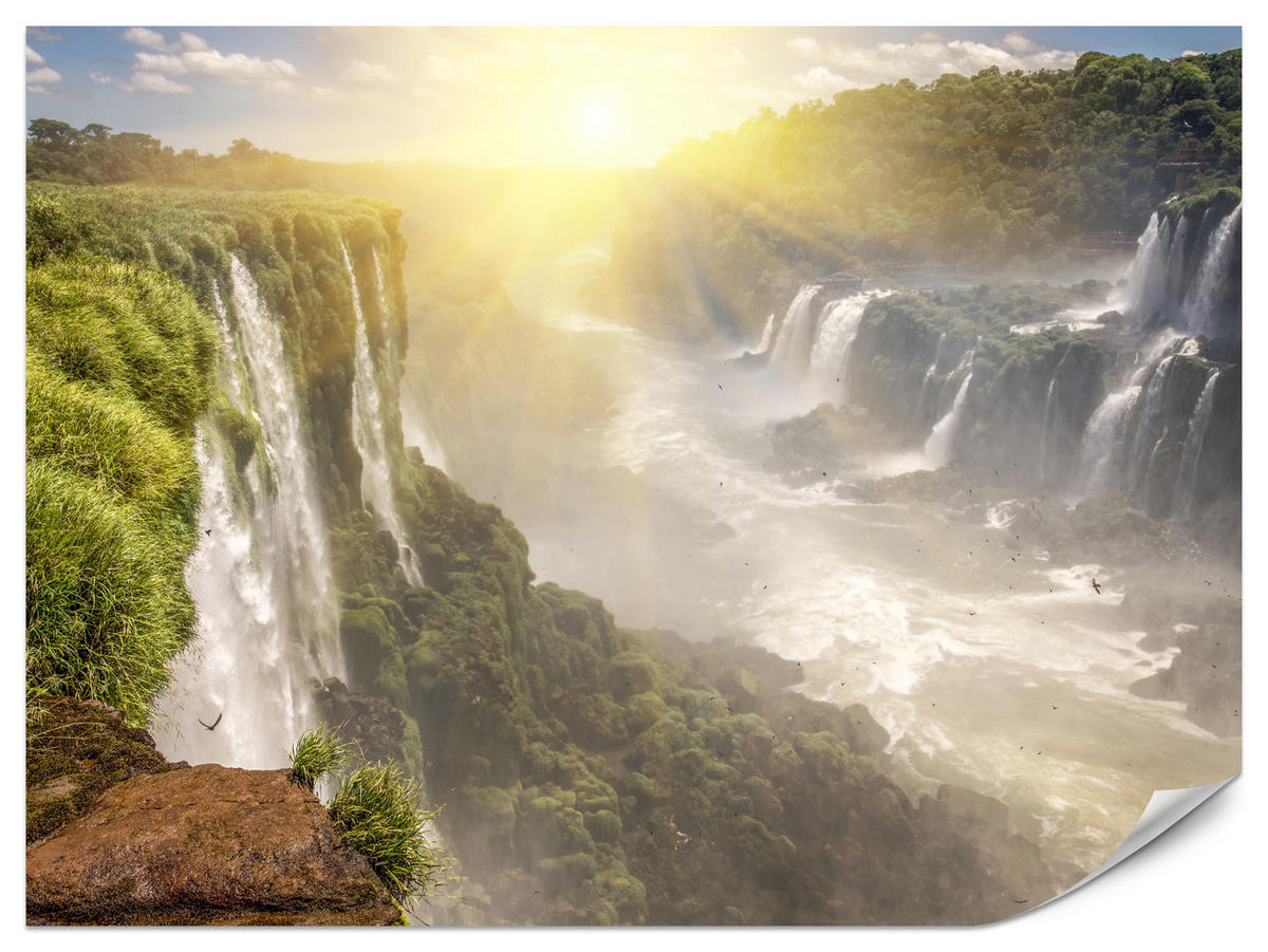 FOTOTAPETE für Wohnzimmer Wasserfall Sonnenaufgang Pflanzen 300x210 - Gelb/Beige, Papier (300/210cm) - Muralo