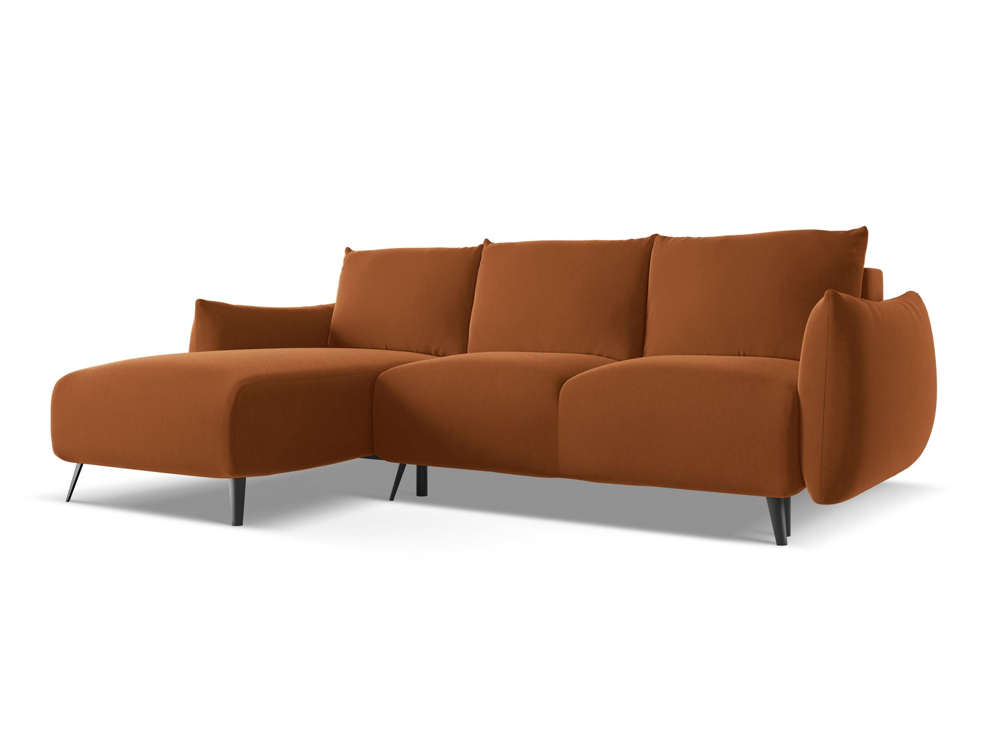 ECKSOFA mit Schlaffunktion Samt Stoff Orange - Terra cotta/Schwarz, Textil/Metall (162/242cm) - Makamii