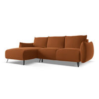 ECKSOFA mit Schlaffunktion Samt Stoff Orange - Terra cotta/Schwarz, Textil/Metall (162/242cm) - Makamii