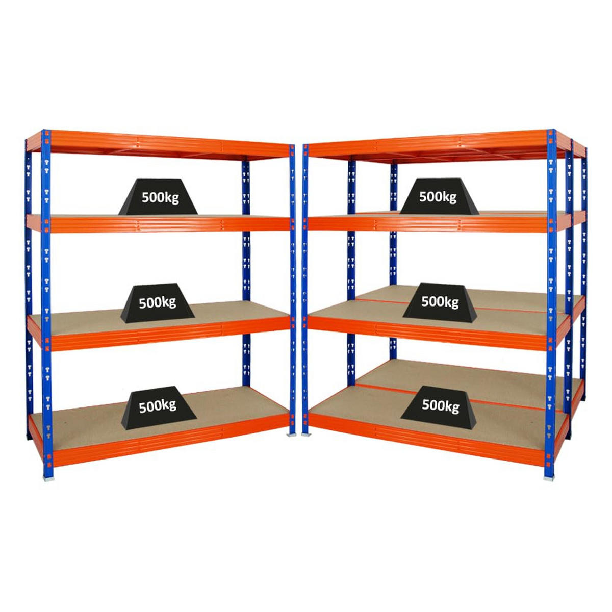 SCHWERLASTREGAL Rhino 3er-Set mit 3x 180x160x60 cm 4 Spanplatten-Ebenen 8mm Fachlast 500 kg Blau-Orange - Orange, Metall (480/180/60cm) - PROREGAL