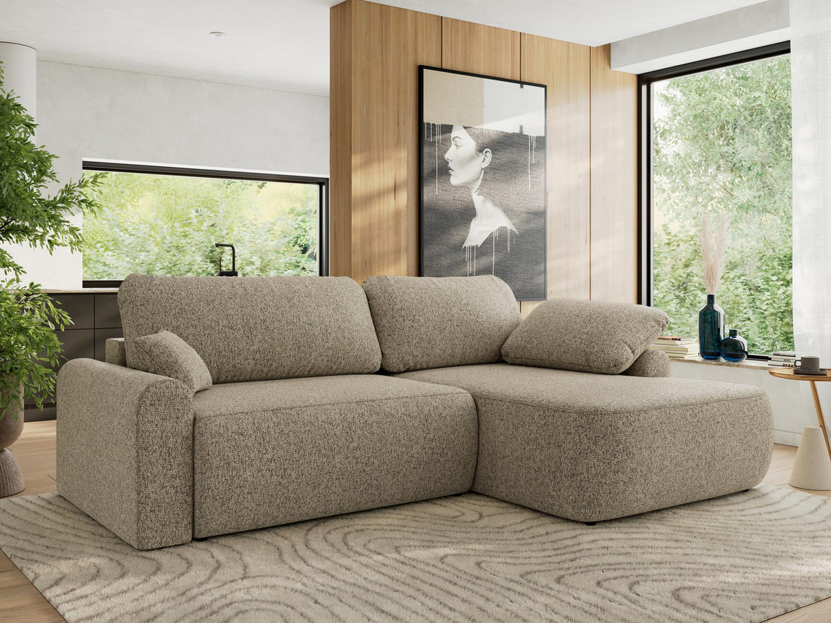 ECKSCHLAFSOFA CUBO L Dunkelbeige Struktur - rechts - Beige/Schwarz, Kunststoff/Textil (187/273cm) - MKS