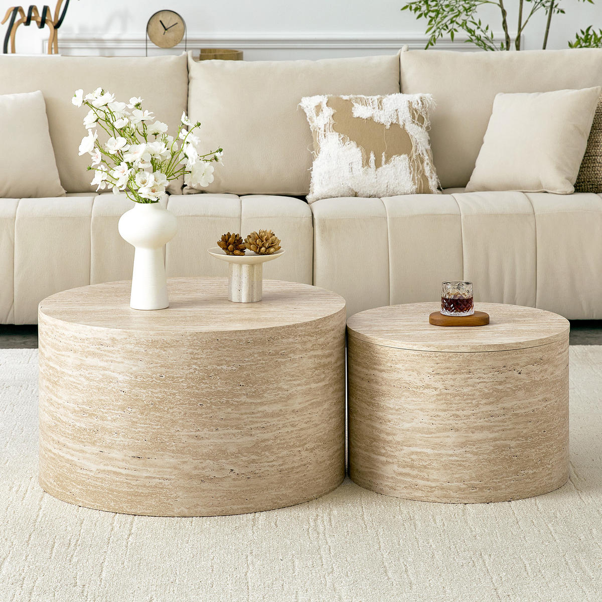 COUCHTISCH 2er-set Rund Holzoptik mit Stauraum & abnehmbarem Deckel - Naturfarben, Holzwerkstoff (62.8/62.8/35cm) - Urban Meuble