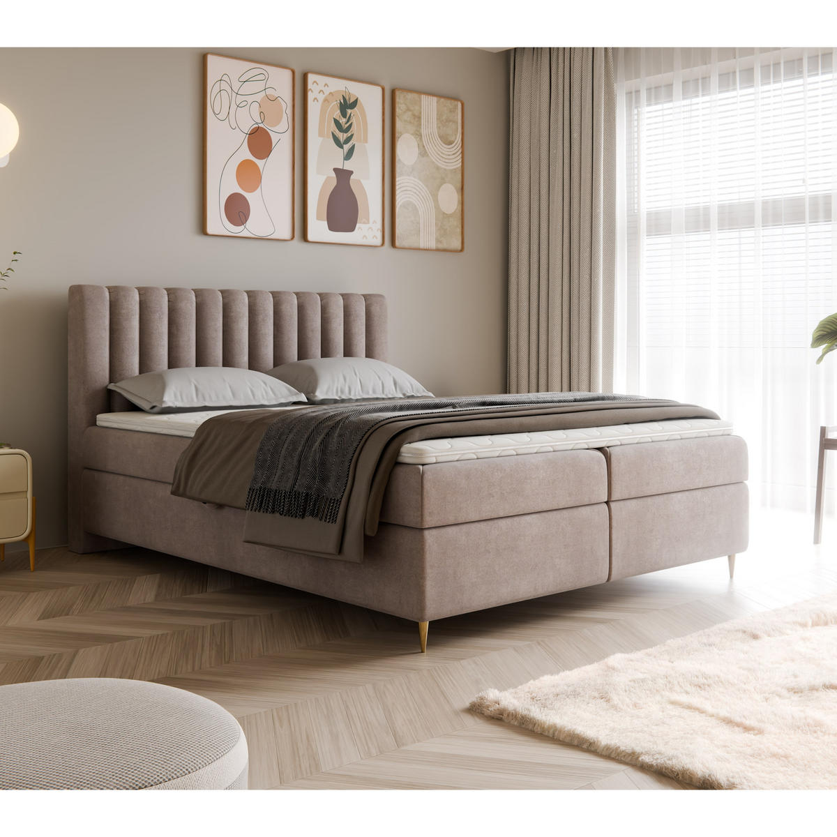 BOXBETT LUX II, 180x200 cm, Braun, inkl. 2 Bettkästen und Topper - Braun, Textil (180/200cm) - Excellent Home