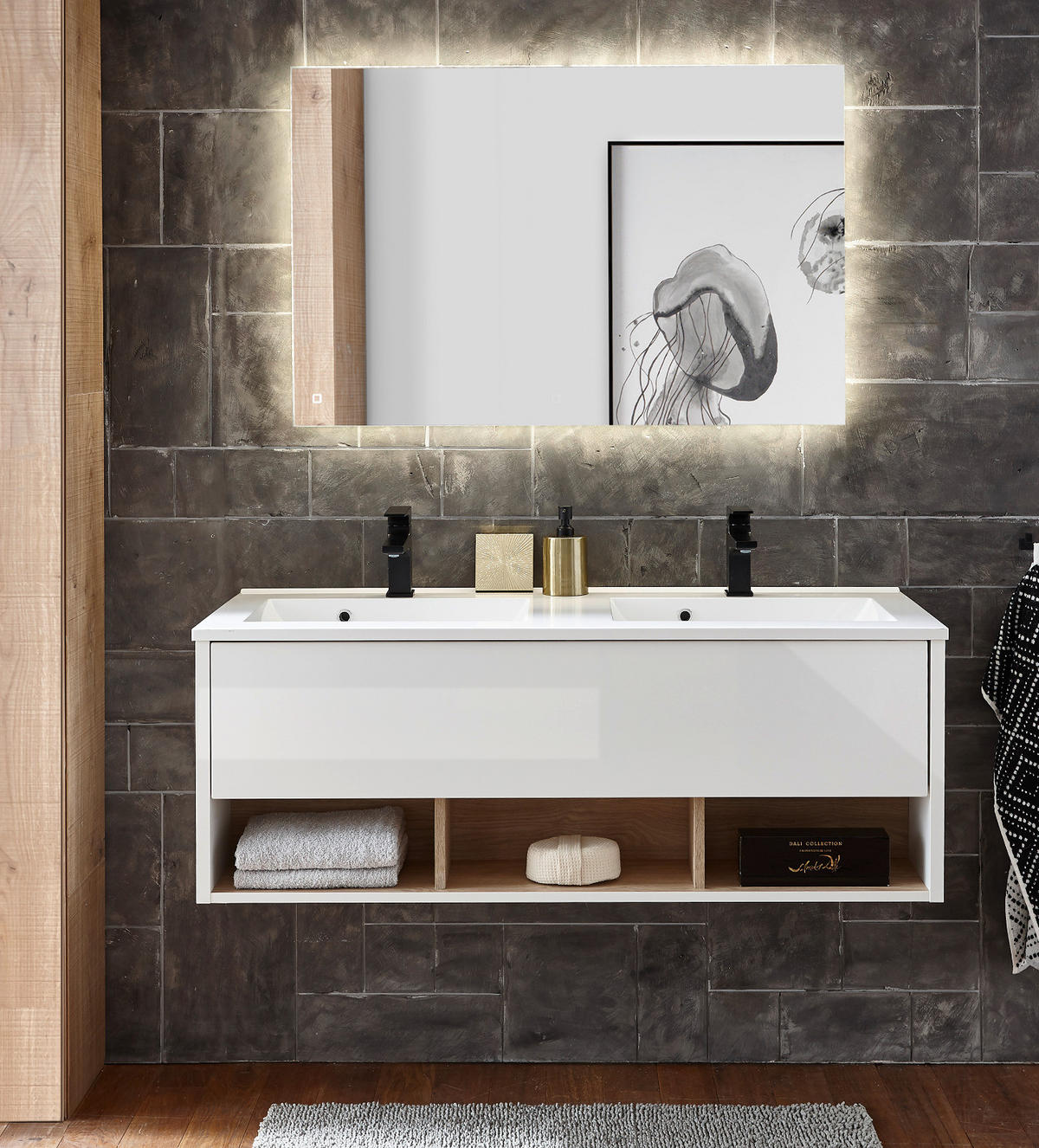 BADSPIEGEL mit LED Beleuchtung und Touchschalter, Wandspiegel 100 cm - Weiß, Glas (100/54/3cm) - Furn.Design