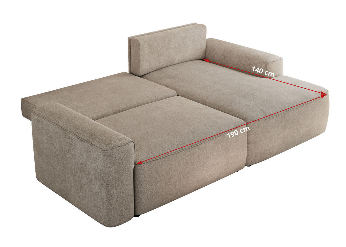 ECKSOFA BELLUNO L Beige Strukture - Rechts - Beige/Schwarz, Textil (233/144cm) - MKS