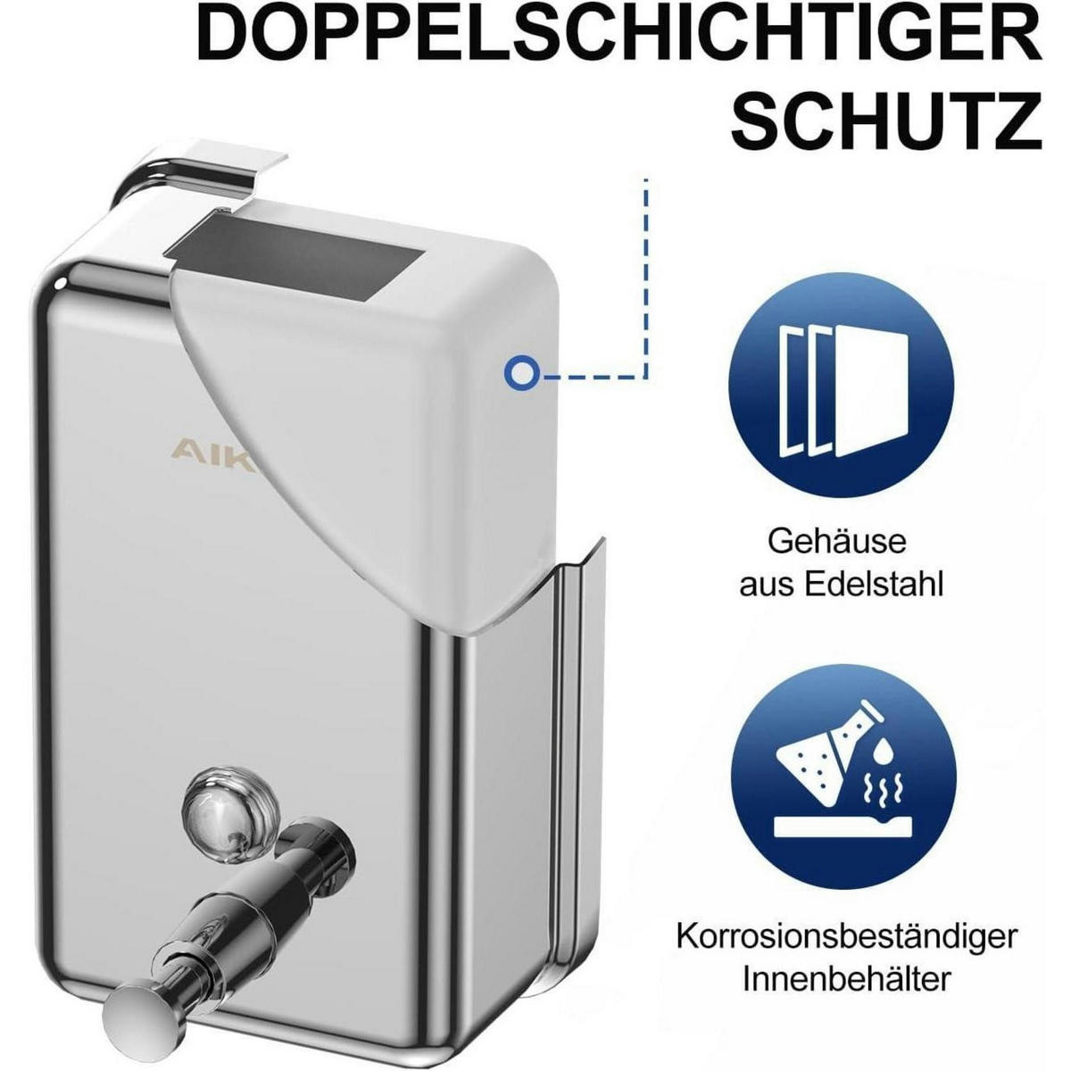 SEIFENSPENDER zur Wandmontage 1100 ml Edelstahl poliert - Silberfarben, Metall (7.4/20.3/12.2cm)