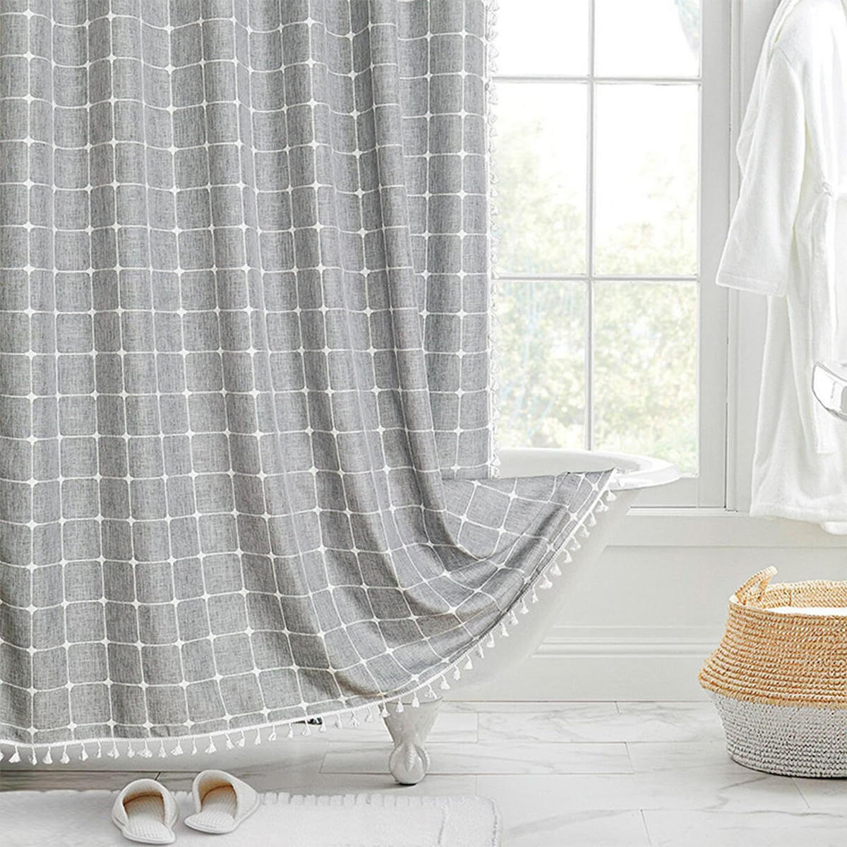 DUSCHVORHANG Grau Boho gestreift rustikal Polyester 180 x 180 cm Badezimmer - Grau, Textil (180/180cm) - MCBOSON