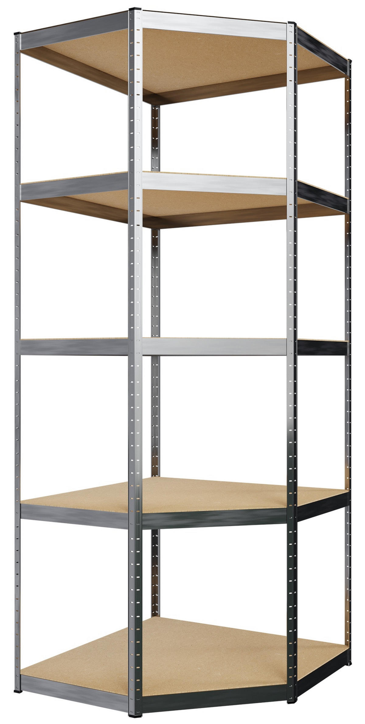 REGALSYSTEM 2 Lagerregal mit 1 Eckregal Metall silber - Silberfarben, Metall (160/180/160cm) - CLP