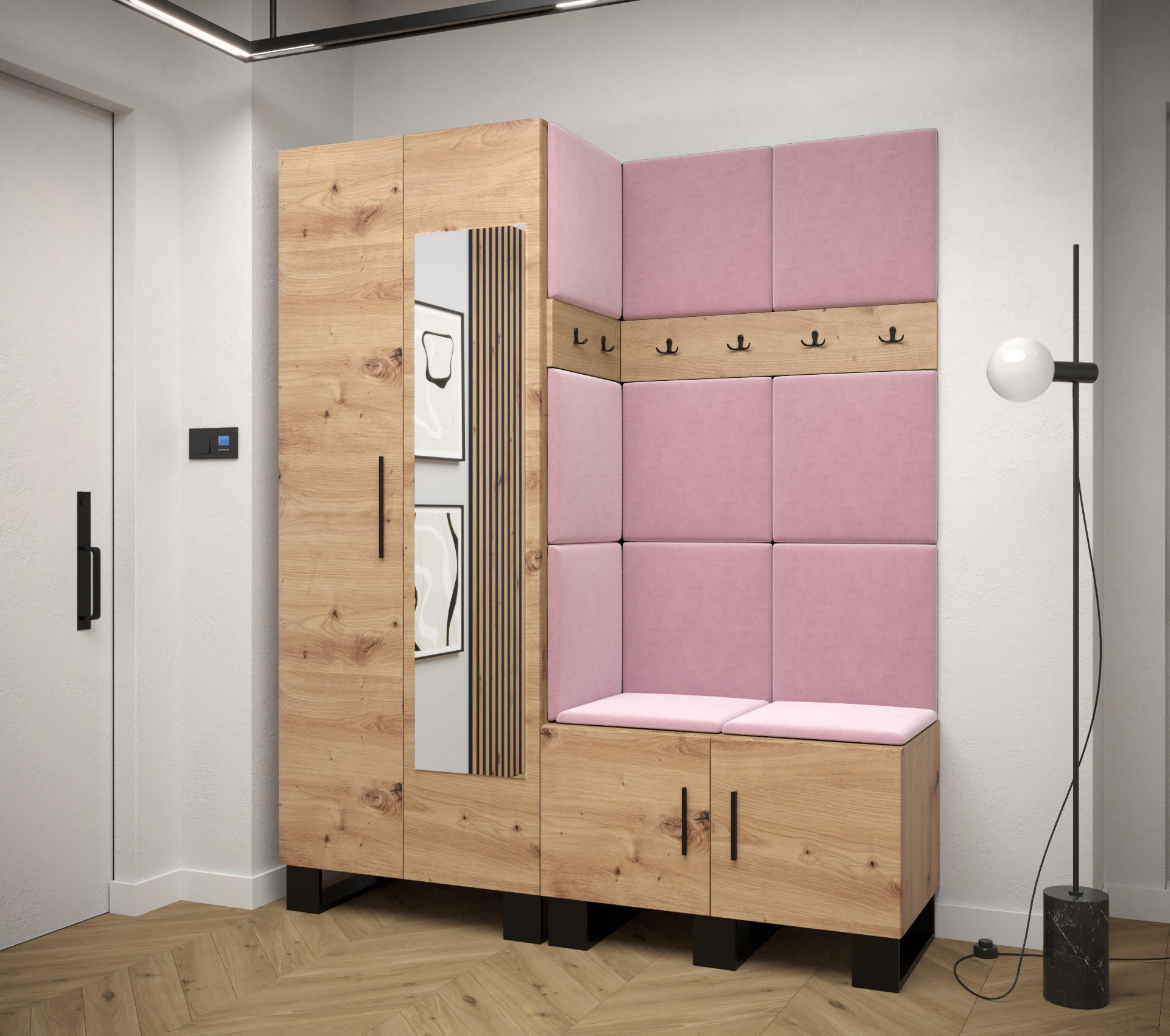 GARDEROBEN-SET 196/158/45,6 - Pink/Schwarz, Holz/Kunststoff (158/196/45.6cm) - Abiks Möbel