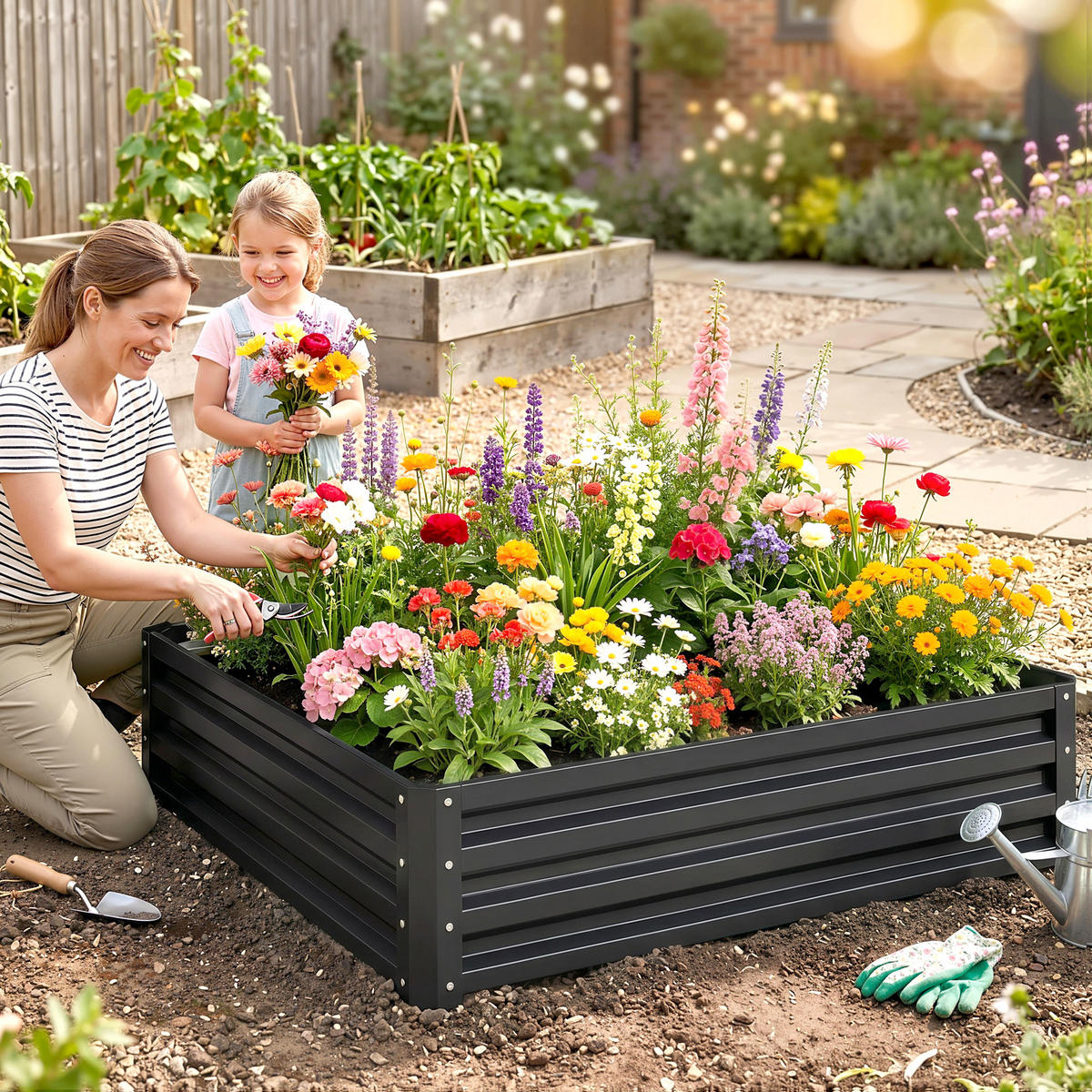HOCHBEET, Blumenkasten, Gemüsebeet, für Garten, Terrasse, Balkon, Stahl, Grau - Grau, Metall (120/30/120cm) - Outsunny