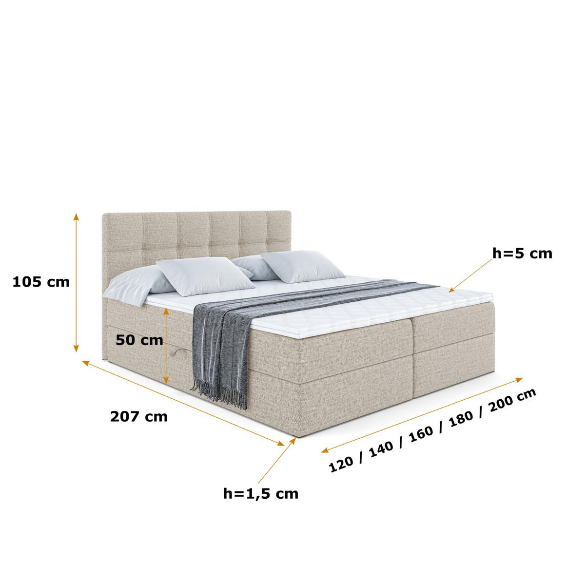 BOXBETT mit Matratze H4 und Lattenrost - MARCE - 180x200 - H4 - Beige - Beige, Holzwerkstoff (180/200cm) - ALTDECOR