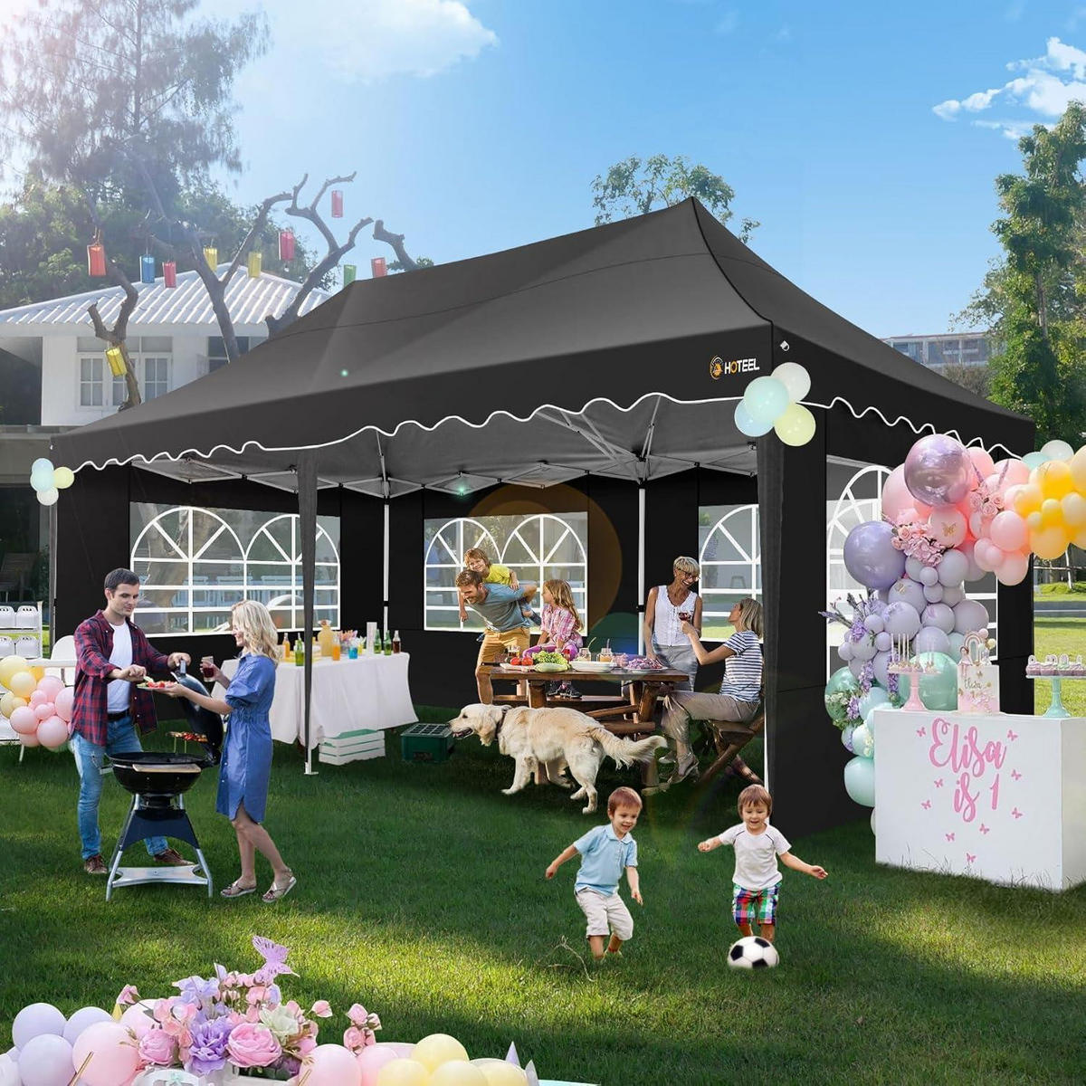 FALTPAVILLON 3x6m Schwarz mit 6 Seitenwänden und UV-Schutz 50+ - Schwarz, Textil (299/320/599cm)