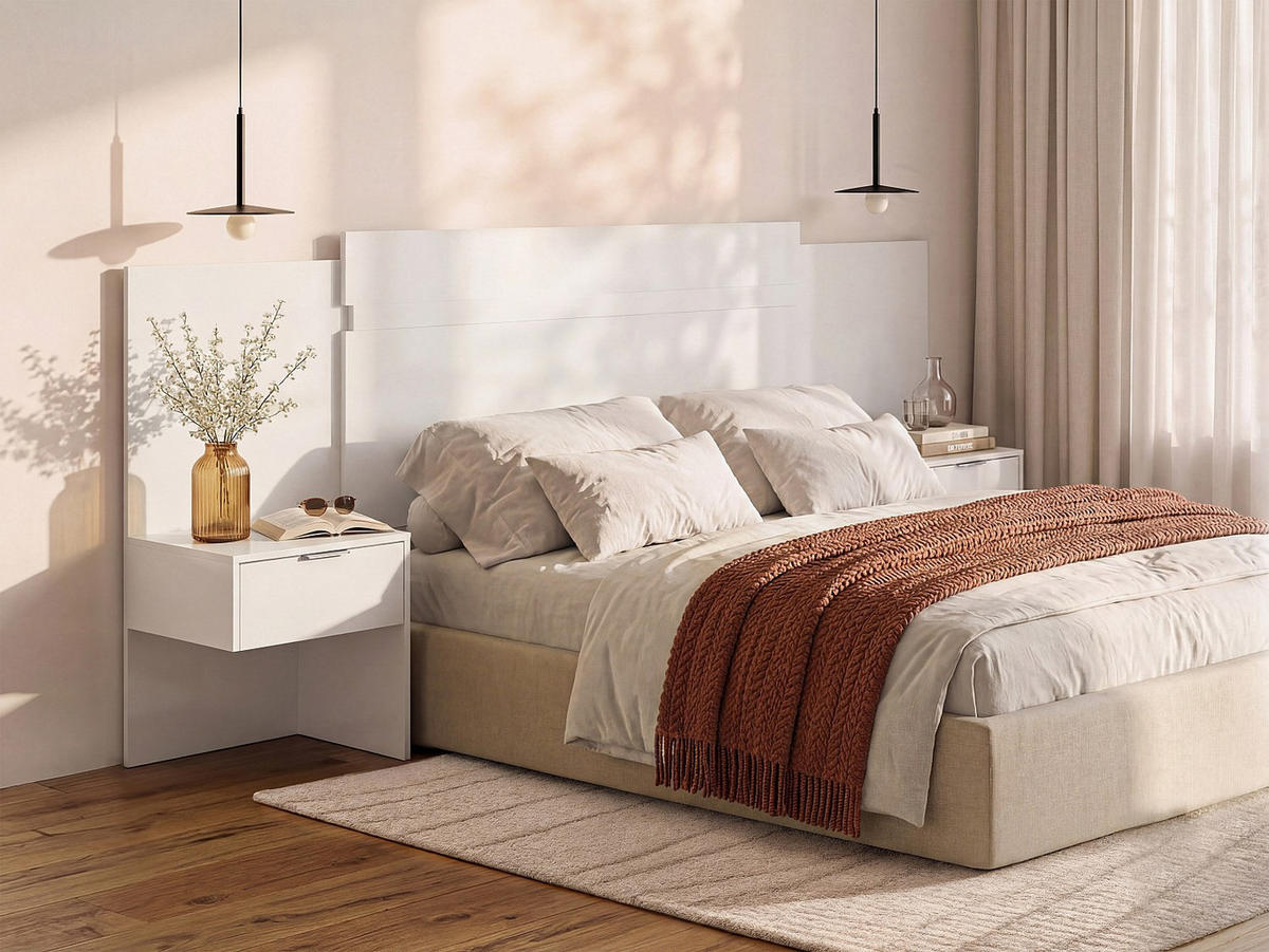BETTKOPFTEIL - 2 Personen - Holz, Platte - Weiß - Weiß, Holz (252/106/39.5cm) - Vente-Unique