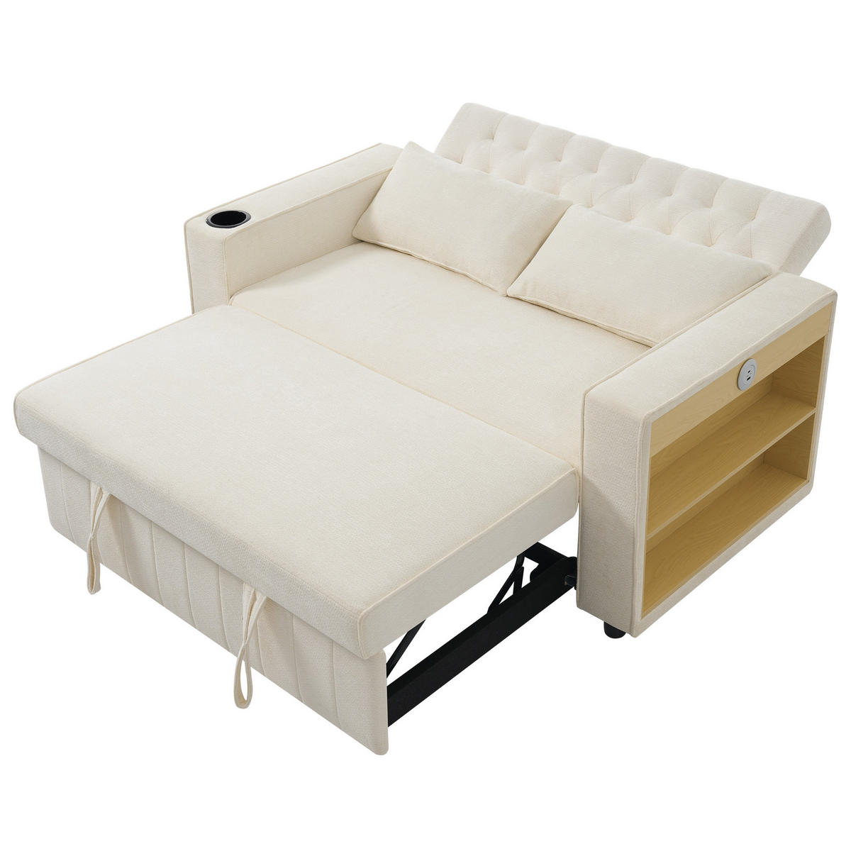 ROZKLÁDACÍ pohovka 140/137/84 cm béžová z chenille s USB a nastavitelnou opěrkou - béžová, textil (140/84/137cm) - OKWISH