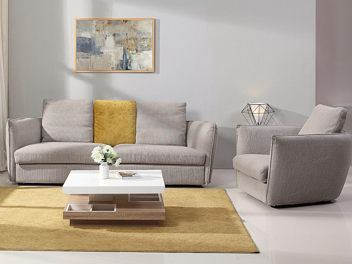 COUCHTISCH mit drehbarer Tischplatte - MDF - Weiß lackiert & Eichefarben - FAUSTO II - Naturfarben, Holz (80/80/34cm) - Vente-Unique