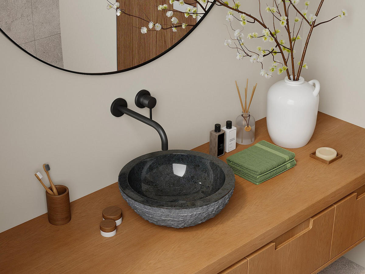 WASCHBECKEN - Marmor - Grau - MUKI - Grau, Stein (40/15/40cm) - Vente-Unique