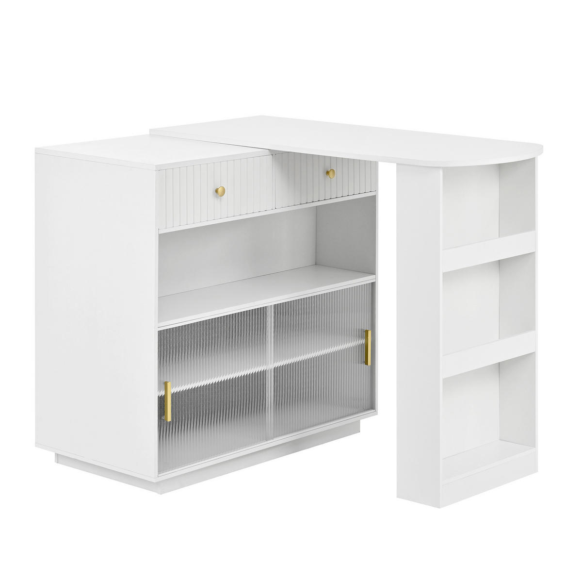 BARTISCH 120/50/95,5 cm in Weiß mit Stauraum, LED und Steckdosen - Weiß, Holzwerkstoff (50/120/95.5cm) - BEAOK