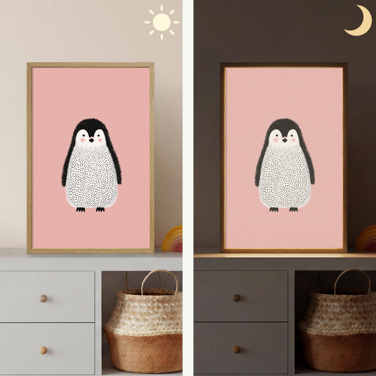NÁSTĚNNÁ LAMPA S AKUMULÁTOREM Tučňák - Tečky - Minimalistický - Růžový 40x60 cm - růžová, kompozitní dřevo (40/60/8cm) - OnlyWow