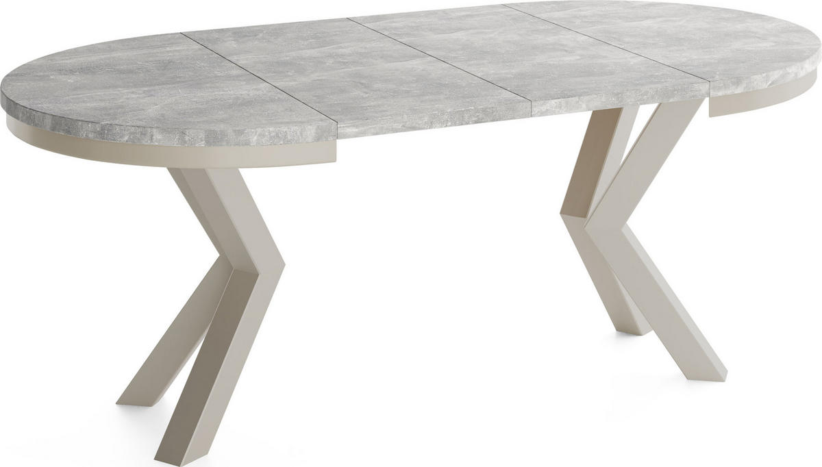 ESSTISCH Clara Grau-Beige runder ausziehbarer, Grauer Beton 100-180/100/76 cm - Hellgrau/Grau, Holzwerkstoff/Metall (100/100/76cm) - WFL GROUP