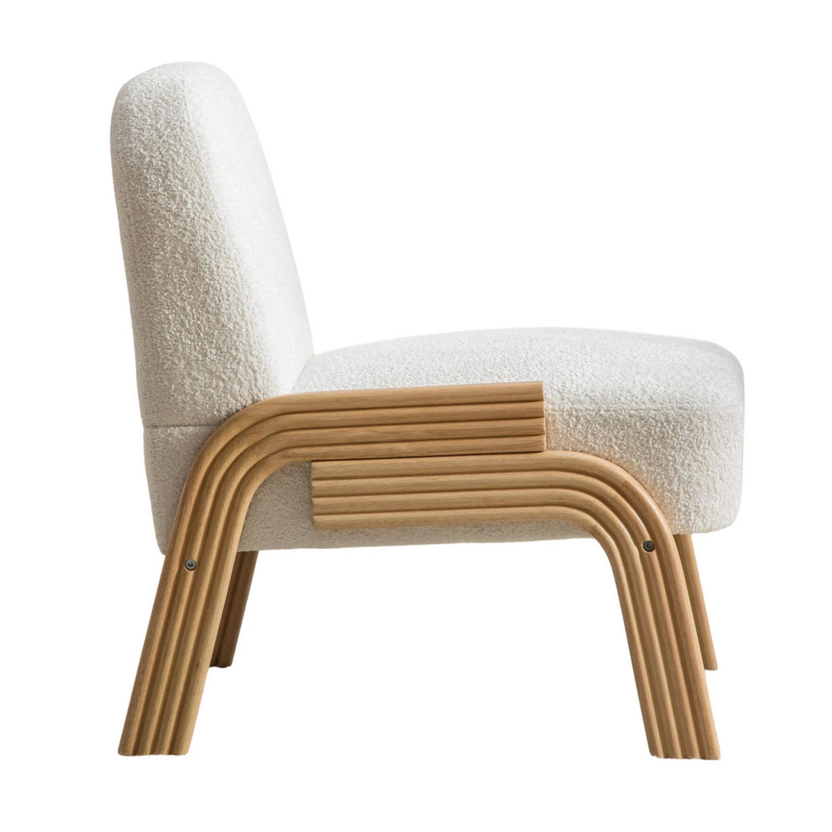 FÅTÖLJ i Chenille och Massivt Trä, skandinavisk design och utan armstöd - Cremefärgad, Textil (72/78/61cm) - Urban Meuble