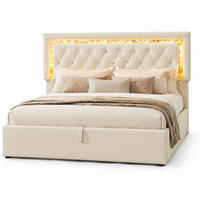 POLSTERBETT 140/200 cm in Beige mit Bettkasten, LED und USB/Type-C Samt Rautendesign - Beige, Holzwerkstoff/Textil (140/200cm) - STILVORA
