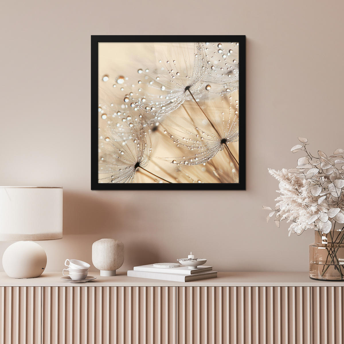 POSTER MIT RAHMEN Löwenzahn - Abstrakt - Natur - Beige 40x40 cm - Braun, Papier (40/40cm) - MuchoWow