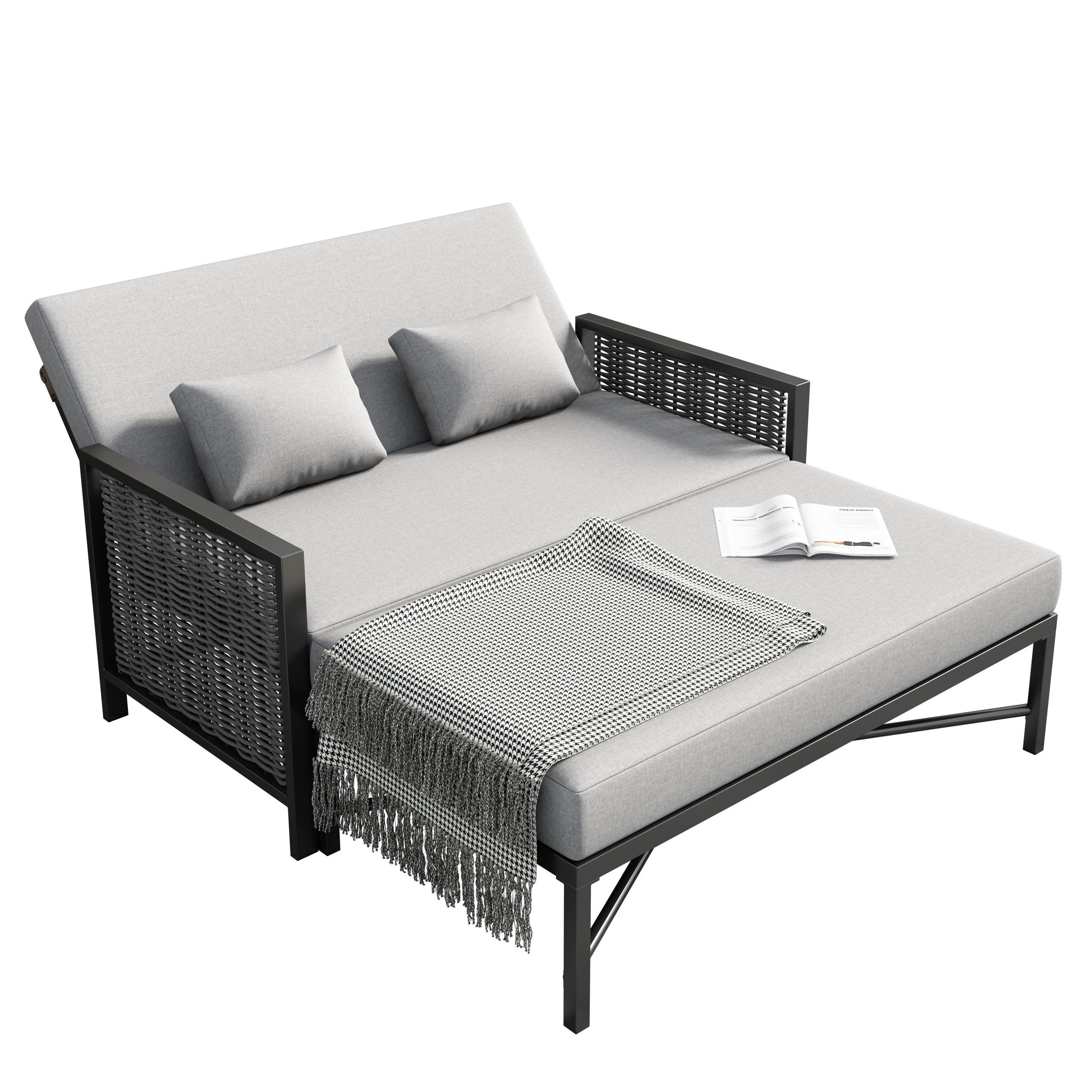 GARTENMÖBEL, 2-Personen Outdoor-Liegebett, Rückenlehne 0-65°, Grau - Grau, Textil (131.5/91/151.3cm) - FLIEKS