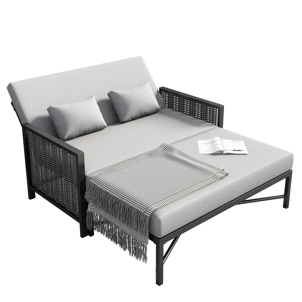 GARTENMÖBEL, 2-Personen Outdoor-Liegebett, Rückenlehne 0-65°, Grau - Grau, Textil (131.5/91/151.3cm) - FLIEKS