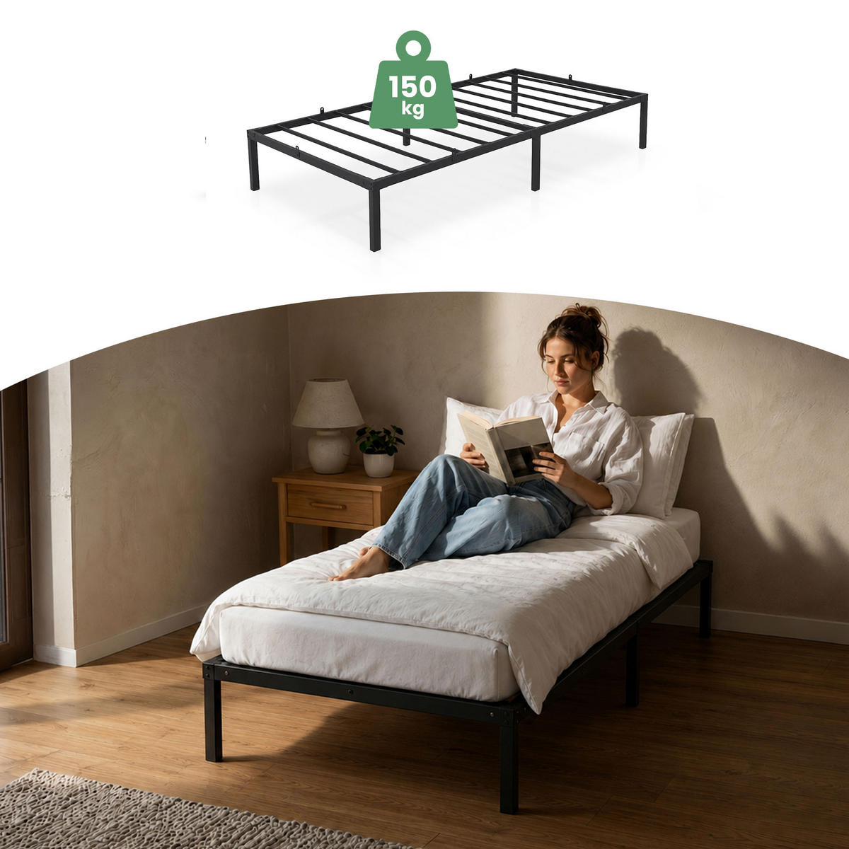 METALLBETT Klappbares 100x200 cm Schwarz - Schwarz, Metall - Akord