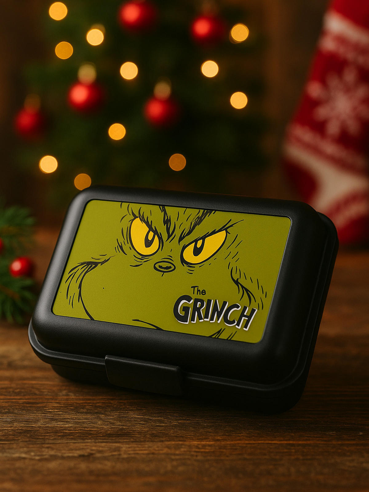 BROTDOSE The Grinch Gesicht Schwarz 17,5 x 12,8 x 6,9 cm - Schwarz, Kunststoff (17.5/6.9/12.8cm) - United Labels