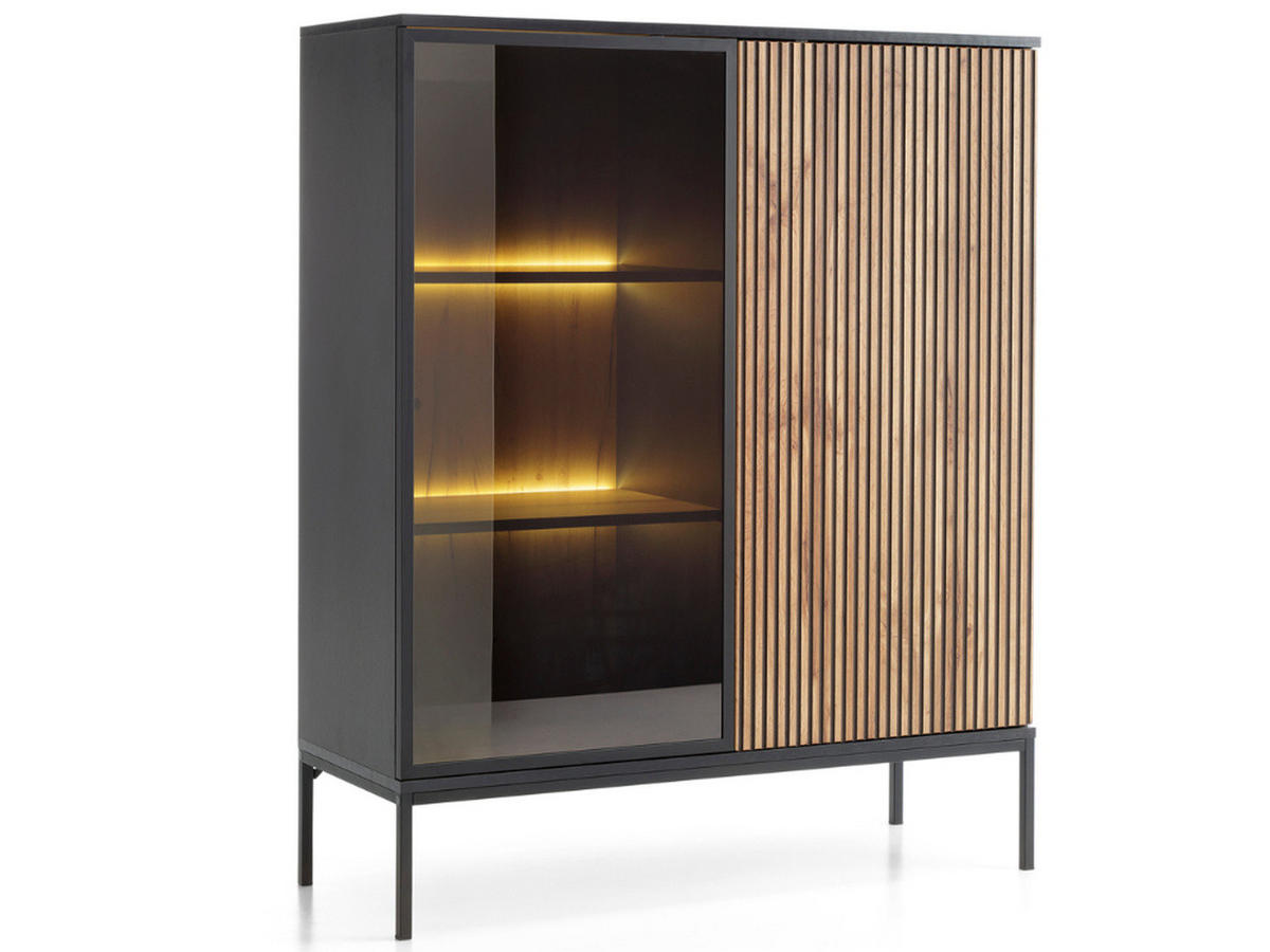 VITRINE Graphit, Wotan Eichefarben 104/126/39 cm Deo - Eiche Wotan/Schwarz, Naturmaterialien/Glas (104/126/39cm) - Graingold