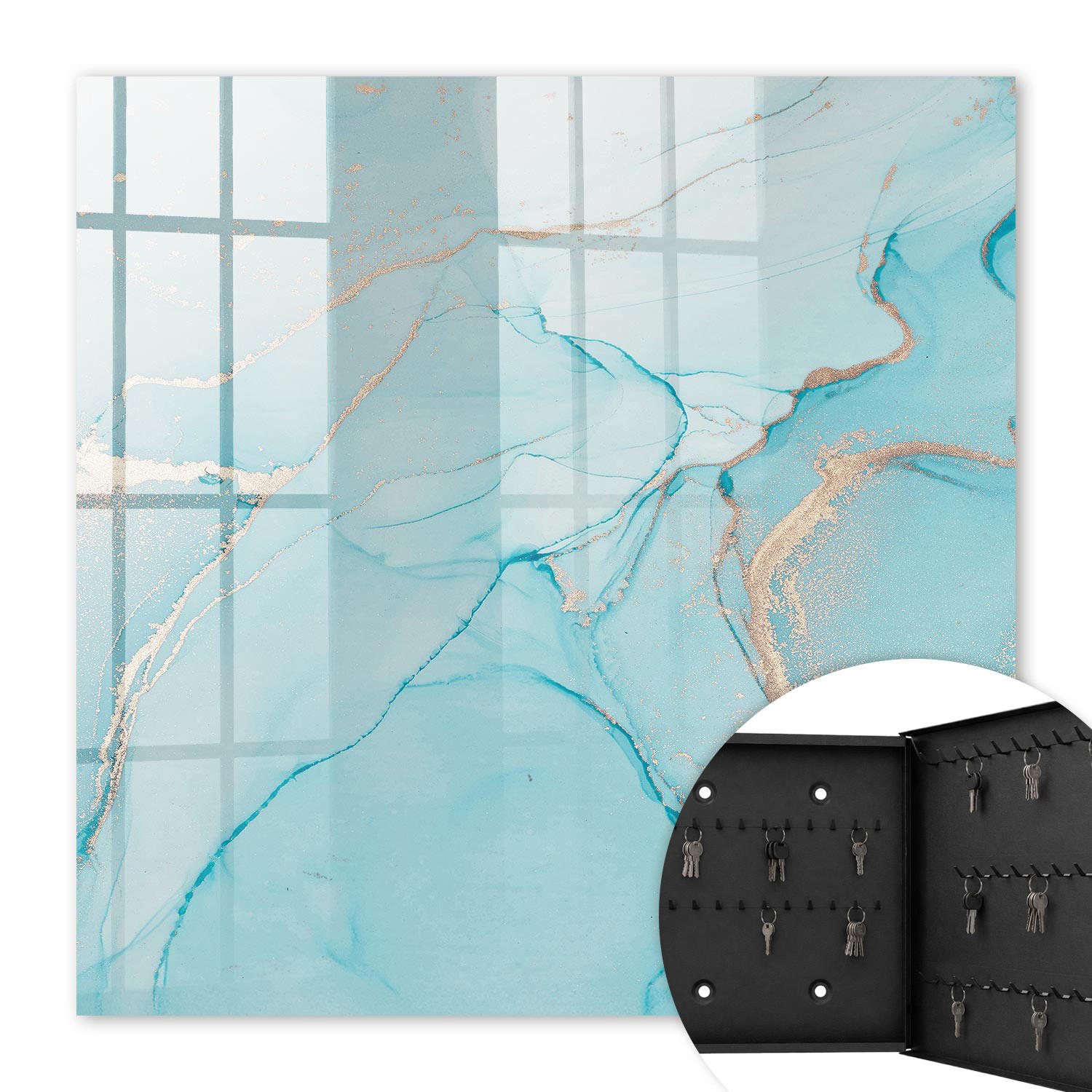 SCHLÜSSELBOX Schwarz 30x30 cm- Türöffnung nach rechts - Blaue Träume - Blau, Metall (30/30/5cm) - TULUP