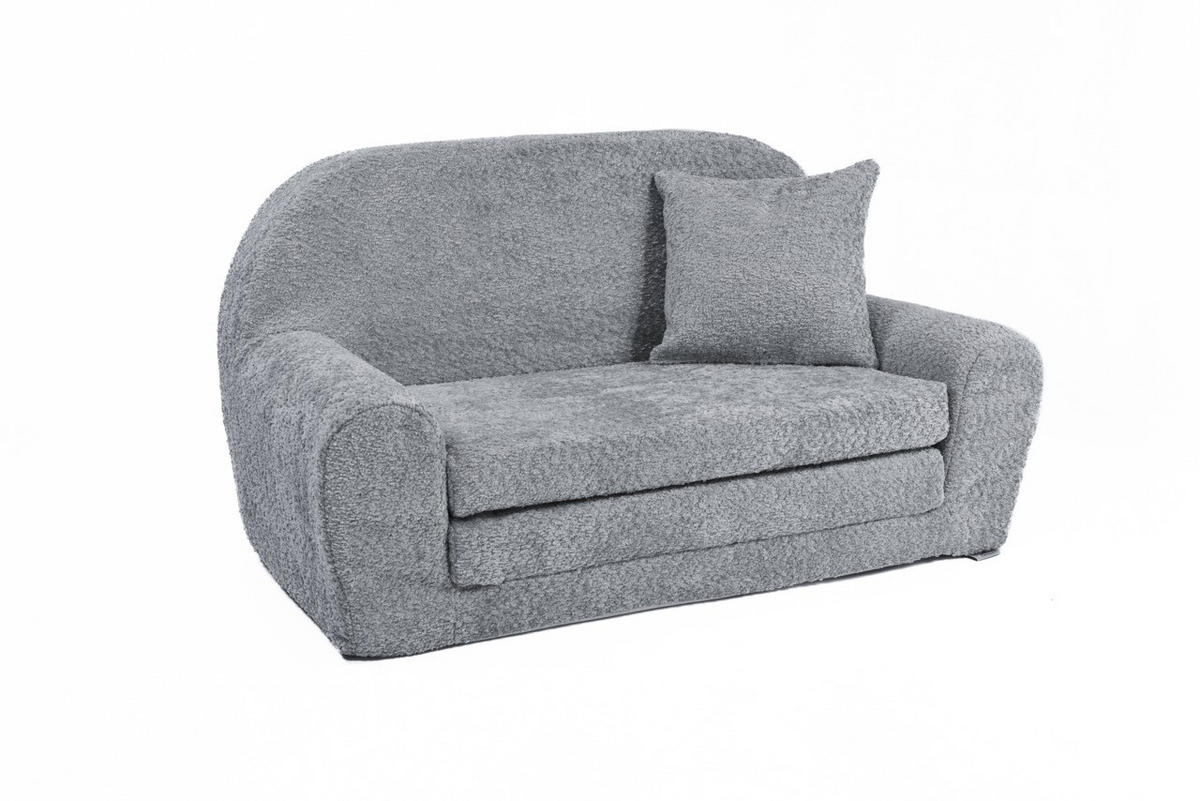 MINI-SOFA David - Ausklappbares Kindersofa aus Teddystoff in grau - Grau, Textil (78/45/40cm) - Fortisline