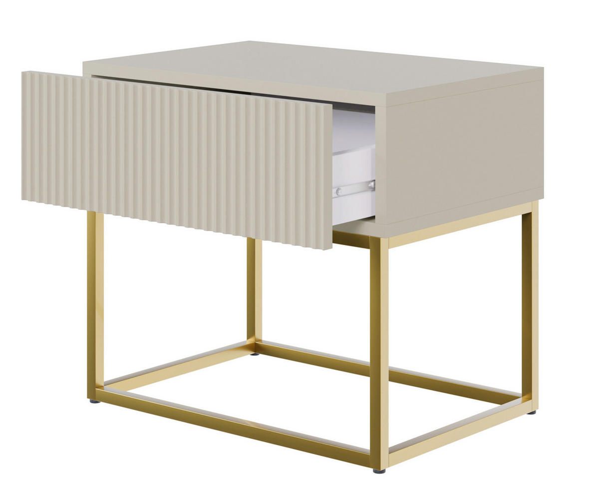 NACHTSCHRANK Veldio Graubeige mit goldenen Metallbeinen 50 cm - Greige/Goldfarben, Holzwerkstoff/Metall (50/44/35.6cm) - Selsey