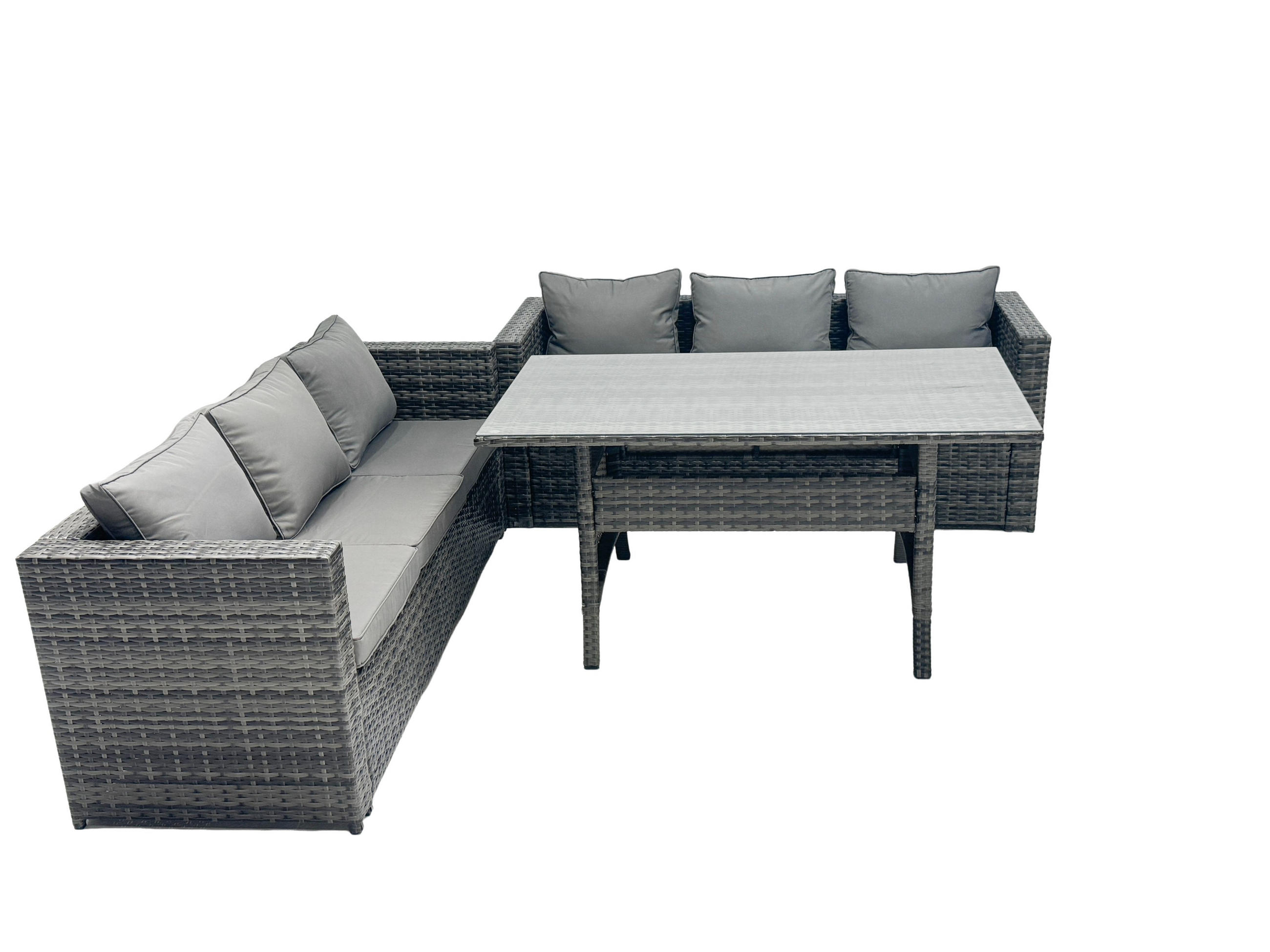LOUNGEGARNITUR Polyrattan Dunkelgrau 6-Sitzer - Dunkelgrau/Grau, Glas/Kunststoff - Fimous