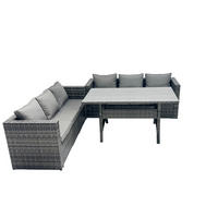 LOUNGEGARNITUR Polyrattan Dunkelgrau 6-Sitzer - Dunkelgrau/Grau, Glas/Kunststoff - Fimous