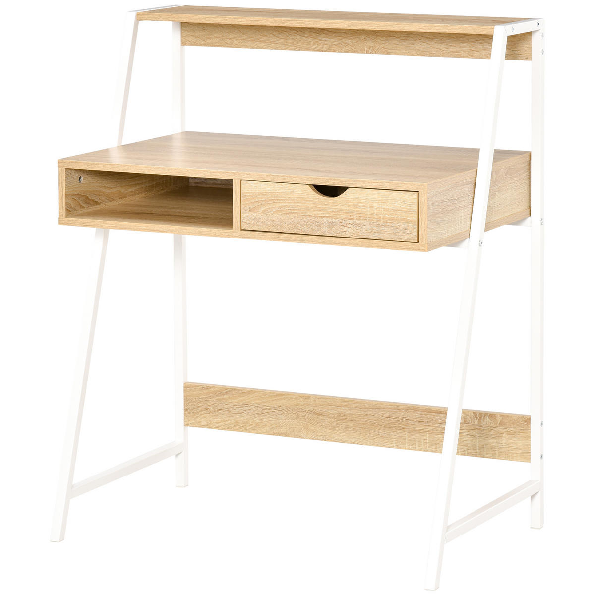 SEKRETÄR SCHREIBTISCH Weiß und Eichefarben mit Schublade und Ablage 80/50/100 cm - Naturfarben, Holzwerkstoff (50/80/100cm) - PANGIVO
