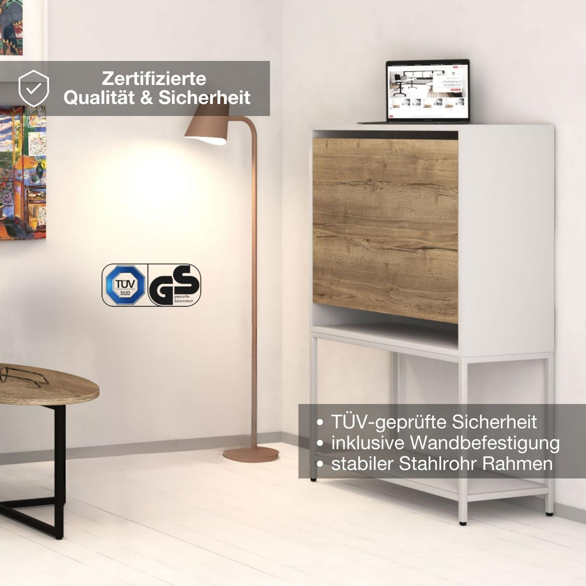 SEKRETÄR Cubas Premium Signalweiß Signalweiß - Weiß, Holz/Metall (36/80/121.2cm) - ASSMANN