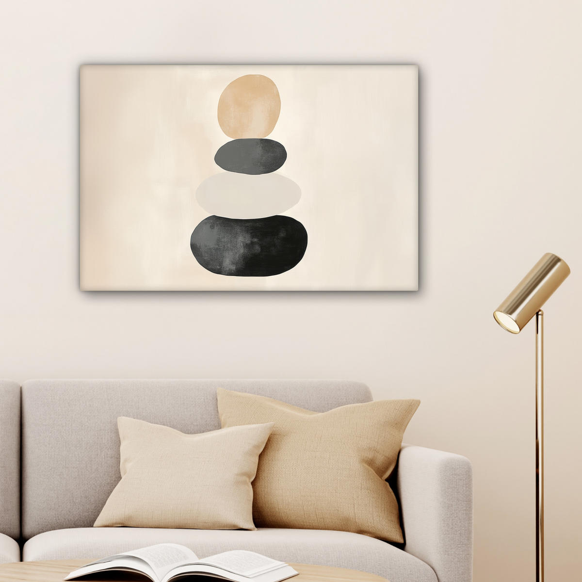LEINWANDBILD Japandi - Wabi sabi - Beige Gemälde 60x40 cm - Taupe, Textil (60/40cm) - MuchoWow