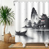 DUSCHVORHANG mit Haken Dekor Badezimmer - Grau, Textil (180/180cm) - MCBOSON