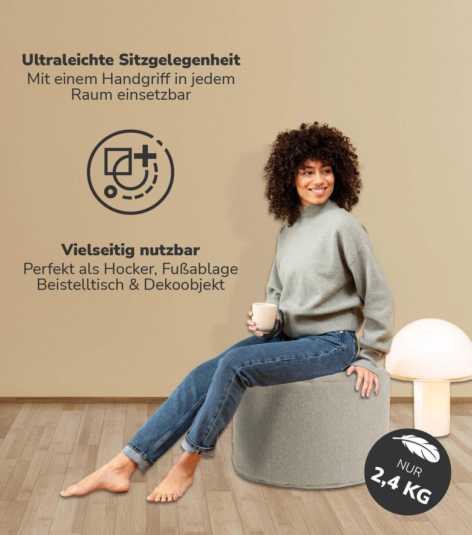 POUF Der Ruhepouf - Beige, Textil (60/40/60cm) - Mokebo