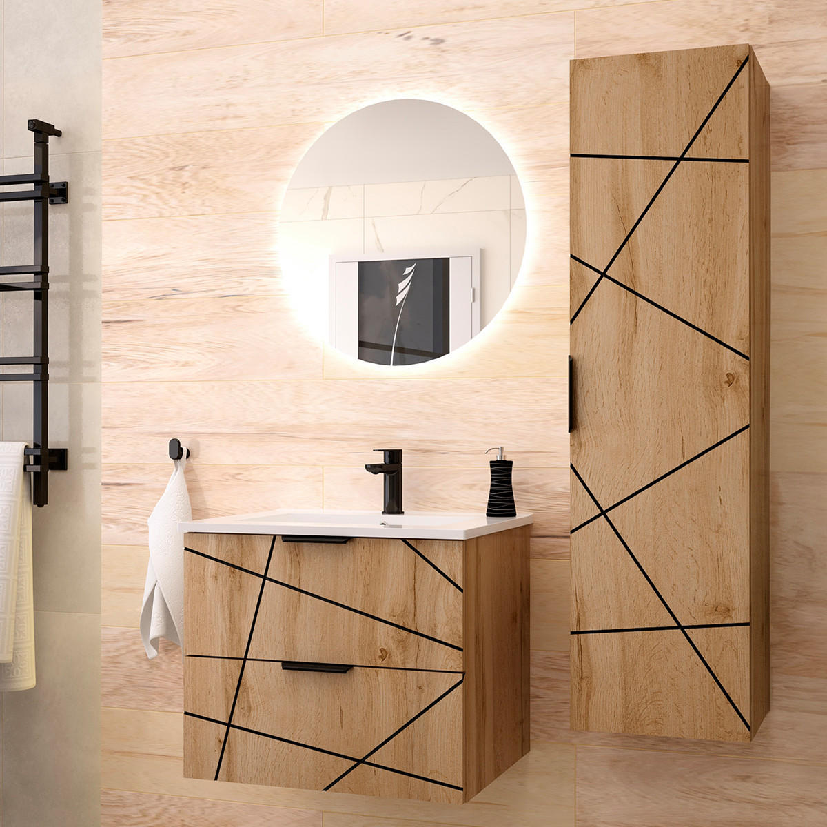 BADMÖBEL 60cm Teren 2er-Set Holz - Braun, Holzwerkstoff (60/50/45.8cm) - Petits-meubles