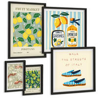 BILDER SET 5er Set - 50x50 cm & 20x30 cm & 40x60 cm Schwarzer Rahmen - Zitrusfrüchte der italienischen Tropen - Schwarz, Kunststoff (40/60cm) - TULUP