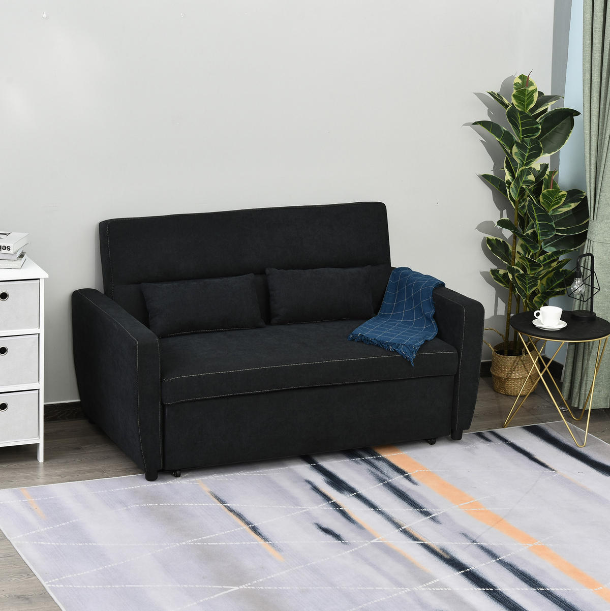 SCHLAFSOFA 155/90/88,5 cm in Schwarz – 3-fach verstellbar - Schwarz, Textil (90/88.5/155cm) - BEAOK