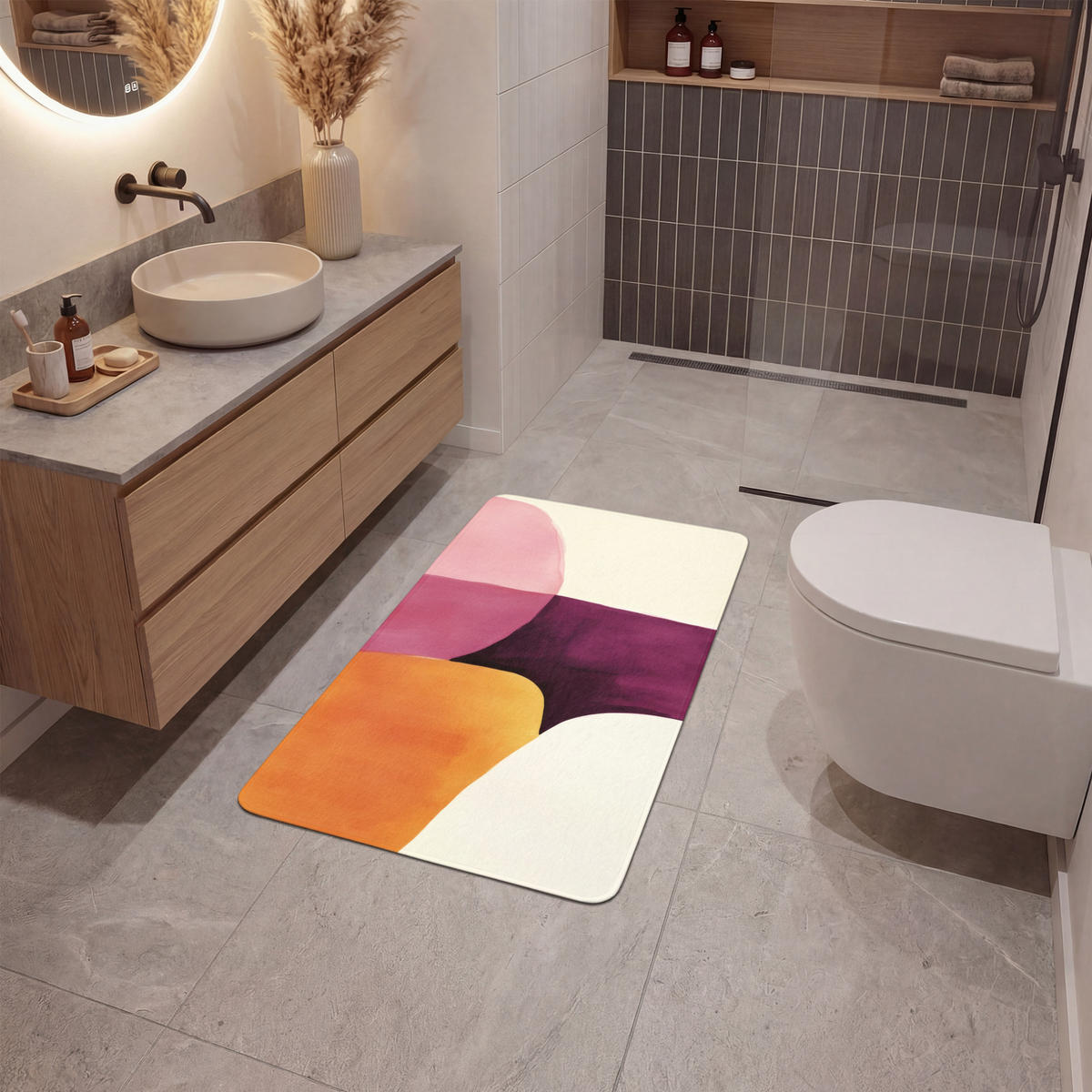 KOUPELNOVÁ PŘEDLOŽKA Tvary - abstraktní - barevné 60x90 cm - terakotová, textil/plast (60/90cm) - OnlyWow