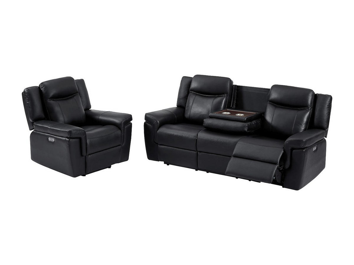 COUCHGARNITUR mit Sessel - 4 Personen - Leder - Schwarz KENNETH - Schwarz, Leder (97/98/93cm) - Vente-Unique
