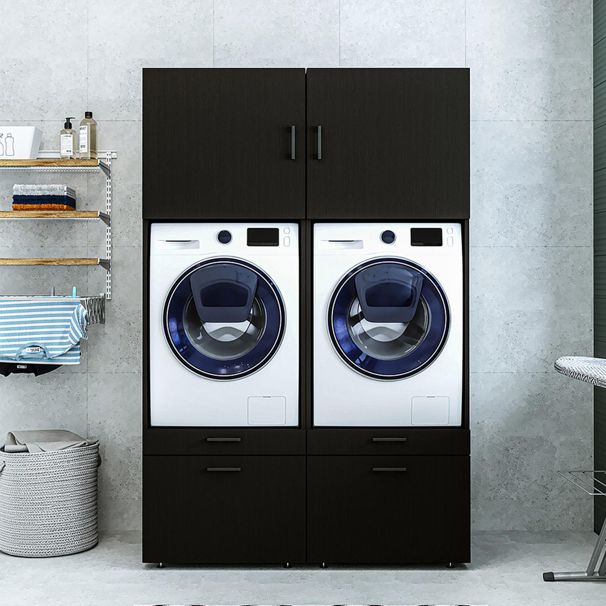 WASCHMASCHINENSCHRANK Serie 2 134cm Breit, 205cm Hoch - Schwarz, Holzwerkstoff (134/205/67cm)