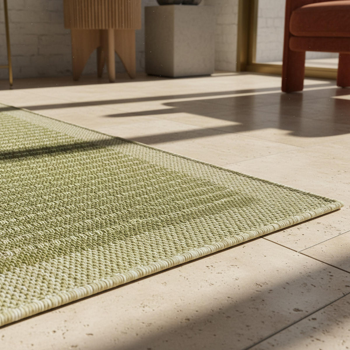 TEPPICH Outdoor Flachgewebe Uni-Farbe Polypropylen Balkon Grün Läufer 80x150 - Grün, Textil (80/150cm) - KADIMA DESIGN