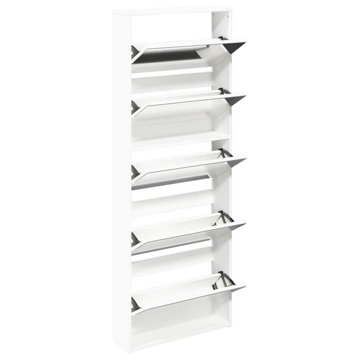 SCHUHSCHRANK Mit 5 Fächern Spiegel Weiss 63/17/169,5 Cm - Weiß, Holzwerkstoff (17/169.5/63cm) - vidaXL