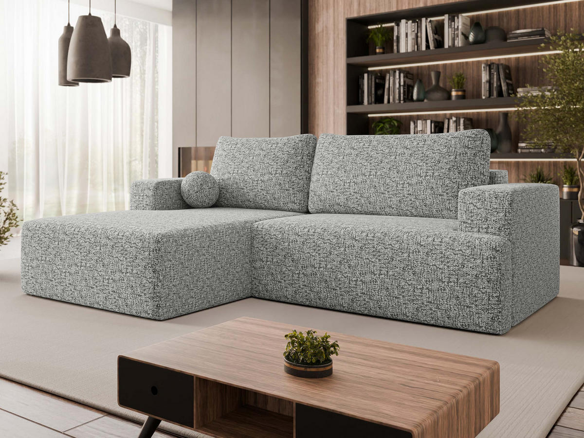 ECKSOFA Mivo, Seite: Links - Platinfarben/Schwarz, Holz/Kunststoff (266/163cm) - MIRJAN24